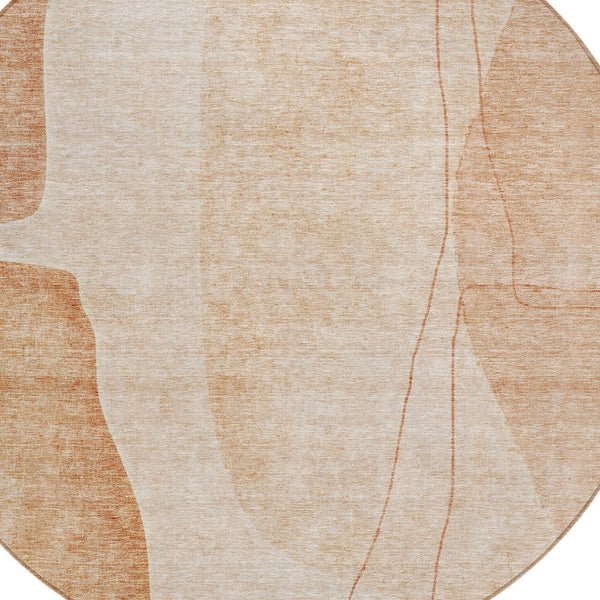 Homeroots 3' Brown Taupe And Beige Abstract Washable Indoor Outdoor Area Rug For Stylish Home Décor 8' Round Polyester 582046