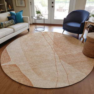 Homeroots 3' Brown Taupe And Beige Abstract Washable Indoor Outdoor Area Rug For Stylish Home Décor 8' Round Polyester 582046