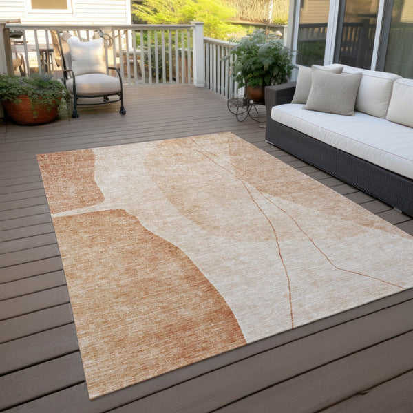 Homeroots 3' Brown Taupe And Beige Abstract Washable Indoor Outdoor Area Rug For Stylish Home Décor 8' X 10' Polyester 582047