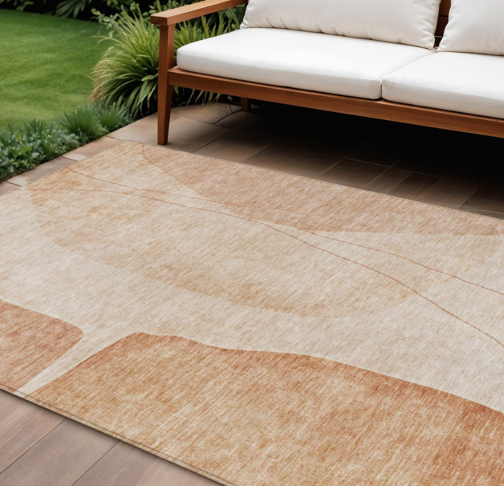 HomeRoots 9' Terra Cotta Orange and Copper Abstract Area Rug – Stylish, Washable, Indoor/Outdoor Versatility! 9' X 12' 582048