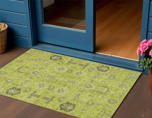 Homeroots 3' Stylish Artichoke Green Oriental Washable Area Rug For Indoor & Outdoor Use, Durable Design 3' X 5' Polyester 582050