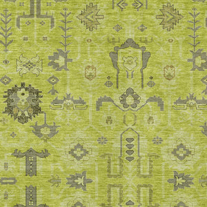 Homeroots 3' Stylish Artichoke Green Oriental Washable Area Rug For Indoor & Outdoor Use, Durable Design 3' X 5' Polyester 582050