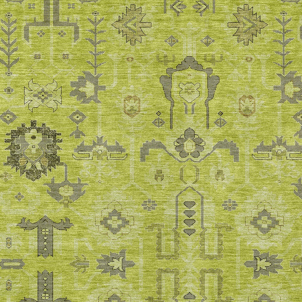 Homeroots 3' Stylish Artichoke Green Oriental Washable Area Rug For Indoor & Outdoor Use, Durable Design 3' X 5' Polyester 582050