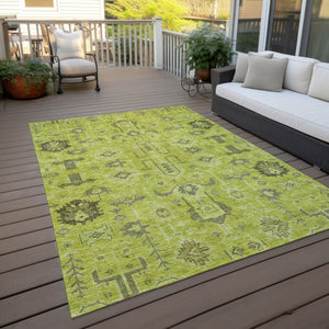 Homeroots 3' Stylish Artichoke Green Oriental Washable Area Rug For Indoor & Outdoor Use, Durable Design 5' X 8' Polyester 582051
