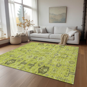Homeroots 3' Stylish Artichoke Green Oriental Washable Area Rug For Indoor & Outdoor Use, Durable Design 5' X 8' Polyester 582051