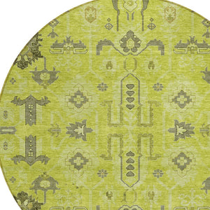 Homeroots 3' Stylish Artichoke Green Oriental Washable Area Rug For Indoor & Outdoor Use, Durable Design 8' Round Polyester 582052