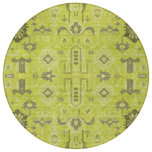 Homeroots 3' Stylish Artichoke Green Oriental Washable Area Rug For Indoor & Outdoor Use, Durable Design 8' Round Polyester 582052