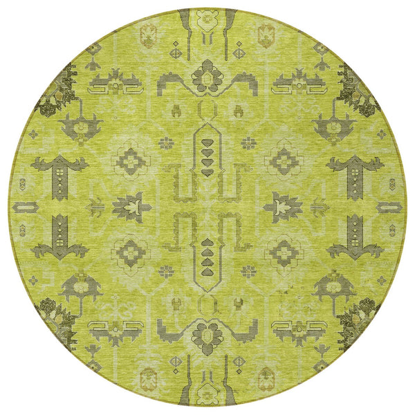 Homeroots 3' Stylish Artichoke Green Oriental Washable Area Rug For Indoor & Outdoor Use, Durable Design 8' Round Polyester 582052
