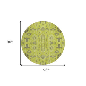 Homeroots 3' Stylish Artichoke Green Oriental Washable Area Rug For Indoor & Outdoor Use, Durable Design 8' Round Polyester 582052