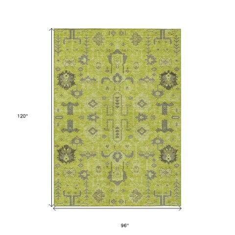 Homeroots 3' Stylish Artichoke Green Oriental Washable Area Rug For Indoor & Outdoor Use, Durable Design 8' X 10' Polyester 582053
