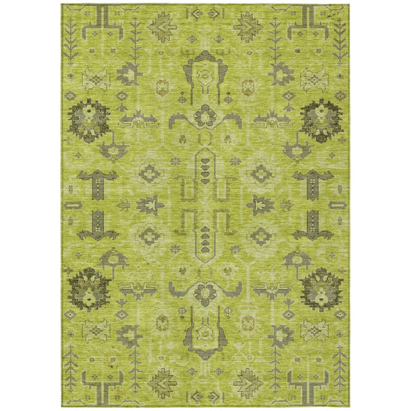 HomeRoots 5' Artichoke Green and Fern Green Oriental Area Rug - Durable, Washable Design for Indoor & Outdoor Use 8' X 10' 582053