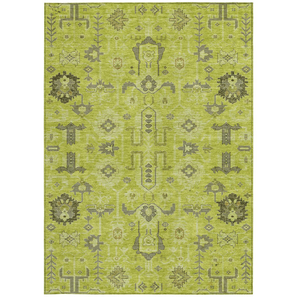 Homeroots 3' Stylish Artichoke Green Oriental Washable Area Rug For Indoor & Outdoor Use, Durable Design 8' X 10' Polyester 582053