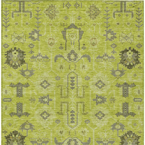 Homeroots 3' Stylish Artichoke Green Oriental Washable Area Rug For Indoor & Outdoor Use, Durable Design 9' X 12' Polyester 582054