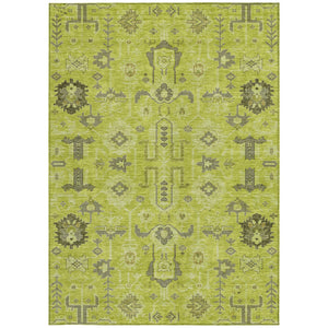 Homeroots 3' Stylish Artichoke Green Oriental Washable Area Rug For Indoor & Outdoor Use, Durable Design 10' X 14' Polyester 582055