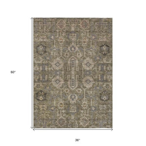 Homeroots 3' Stylish Artichoke Green Oriental Washable Area Rug For Indoor & Outdoor Use, Durable Design 3' X 5' Polyester 582056