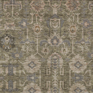 Homeroots 3' Stylish Artichoke Green Oriental Washable Area Rug For Indoor & Outdoor Use, Durable Design 3' X 5' Polyester 582056