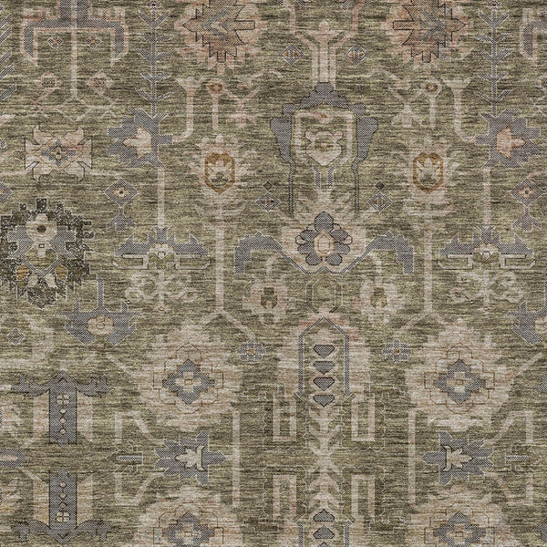 Homeroots 3' Stylish Artichoke Green Oriental Washable Area Rug For Indoor & Outdoor Use, Durable Design 3' X 5' Polyester 582056