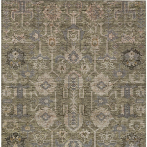 Homeroots 3' Stylish Artichoke Green Oriental Washable Area Rug For Indoor & Outdoor Use, Durable Design 5' X 8' Polyester 582057