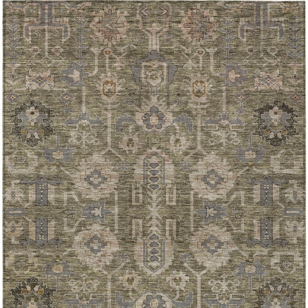 Homeroots 3' Stylish Artichoke Green Oriental Washable Area Rug For Indoor & Outdoor Use, Durable Design 5' X 8' Polyester 582057