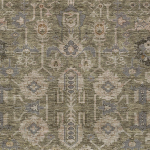 Homeroots 3' Stylish Artichoke Green Oriental Washable Area Rug For Indoor & Outdoor Use, Durable Design 5' X 8' Polyester 582057