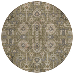 HomeRoots 5' Elegant Brown Gray Charcoal Oriental Washable Area Rug for Indoor & Outdoor Use, Easy Care 8' Round 582058