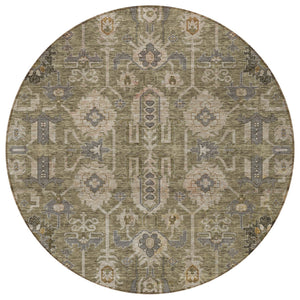 Homeroots 3' Stylish Artichoke Green Oriental Washable Area Rug For Indoor & Outdoor Use, Durable Design 8' Round Polyester 582058