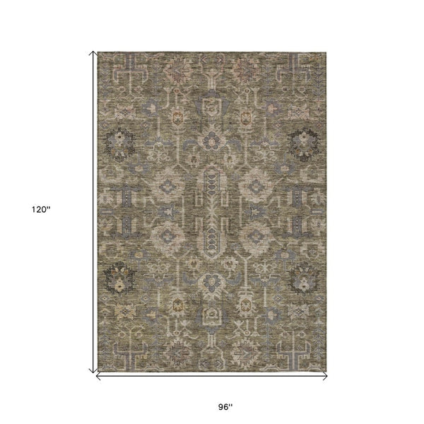 HomeRoots 5' Elegant Brown Gray Charcoal Oriental Washable Area Rug for Indoor & Outdoor Use, Easy Care 8' X 10' 582059