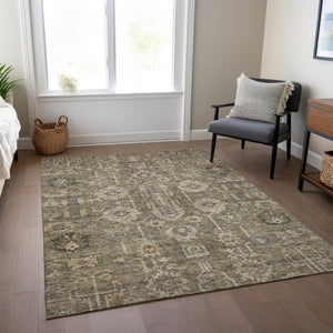 HomeRoots 5' Elegant Brown Gray Charcoal Oriental Washable Area Rug for Indoor & Outdoor Use, Easy Care 8' X 10' 582059