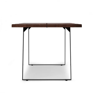 English Elm Delta Delta Dining Table handcrafted solid acacia wood 72"x36" live edge top with black iron legs durable finish Walnut B136P203497