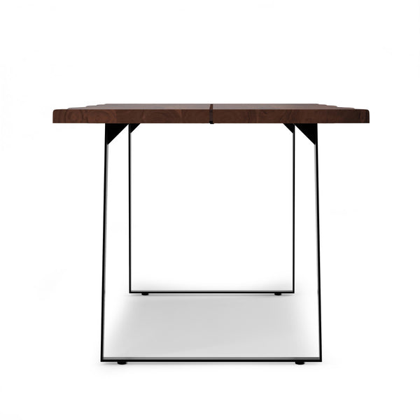 English Elm Delta Delta Dining Table handcrafted solid acacia wood 72"x36" live edge top with black iron legs durable finish Walnut B136P203497