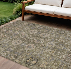 HomeRoots 9' Elegant Brown Gray Charcoal Oriental Area Rug - Durable, Washable, Indoor/Outdoor Style for Any Space 9' X 12' 582060