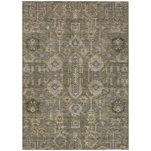 Homeroots 3' Stylish Artichoke Green Oriental Washable Area Rug For Indoor & Outdoor Use, Durable Design 9' X 12' Polyester 582060