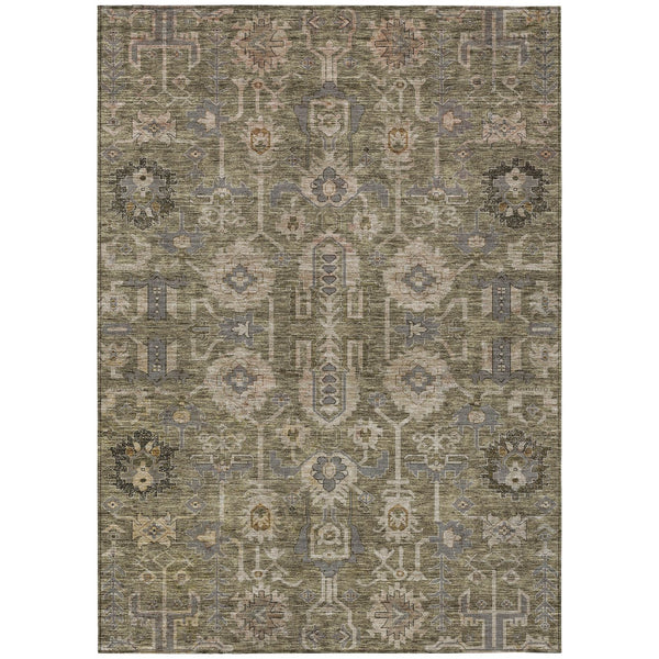 Homeroots 3' Stylish Artichoke Green Oriental Washable Area Rug For Indoor & Outdoor Use, Durable Design 9' X 12' Polyester 582060