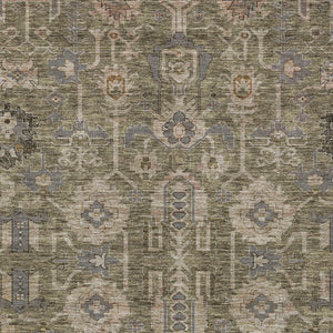 Homeroots 3' Stylish Artichoke Green Oriental Washable Area Rug For Indoor & Outdoor Use, Durable Design 9' X 12' Polyester 582060