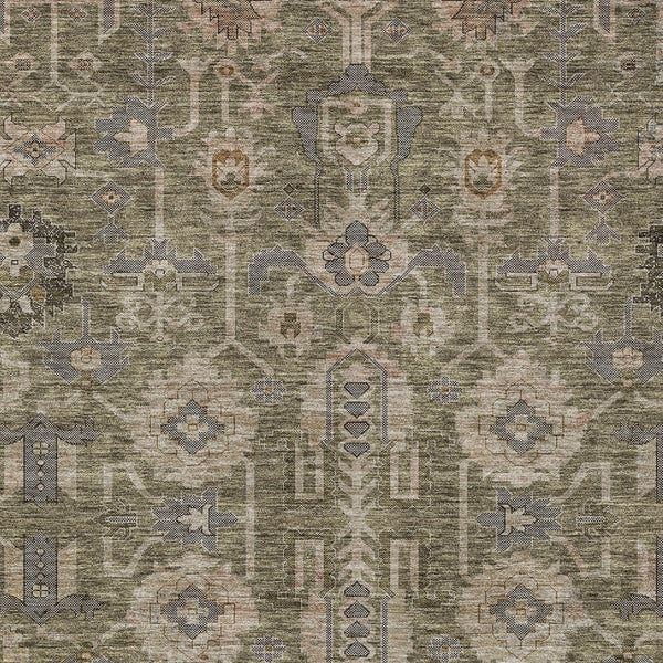 Homeroots 3' Stylish Artichoke Green Oriental Washable Area Rug For Indoor & Outdoor Use, Durable Design 9' X 12' Polyester 582060