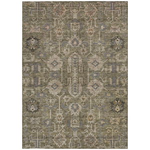 Homeroots 3' Stylish Artichoke Green Oriental Washable Area Rug For Indoor & Outdoor Use, Durable Design 10' X 14' Polyester 582061
