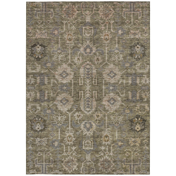 Homeroots 3' Stylish Artichoke Green Oriental Washable Area Rug For Indoor & Outdoor Use, Durable Design 10' X 14' Polyester 582061