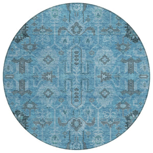 HomeRoots 5' Sky Blue and Gray Oriental Area Rug - Stylish, Durable Design for Indoor and Outdoor Spaces 8' Round 582064