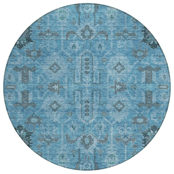 HomeRoots 5' Sky Blue and Gray Oriental Area Rug - Stylish, Durable Design for Indoor and Outdoor Spaces 8' Round 582064