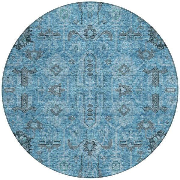 Homeroots 3' Stylish Artichoke Green Oriental Washable Area Rug For Indoor & Outdoor Use, Durable Design 8' Round Polyester 582064