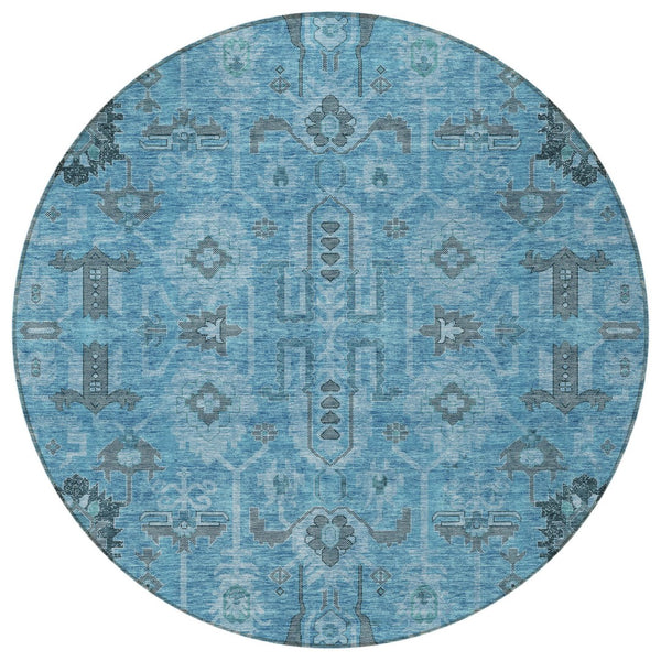 Homeroots 3' Stylish Artichoke Green Oriental Washable Area Rug For Indoor & Outdoor Use, Durable Design 8' Round Polyester 582064
