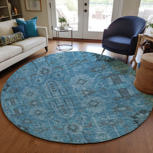 Homeroots 3' Stylish Artichoke Green Oriental Washable Area Rug For Indoor & Outdoor Use, Durable Design 8' Round Polyester 582064