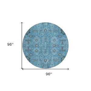 Homeroots 3' Stylish Artichoke Green Oriental Washable Area Rug For Indoor & Outdoor Use, Durable Design 8' Round Polyester 582064