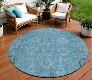 Homeroots 3' Stylish Artichoke Green Oriental Washable Area Rug For Indoor & Outdoor Use, Durable Design 8' Round Polyester 582064