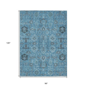 Homeroots 3' Stylish Artichoke Green Oriental Washable Area Rug For Indoor & Outdoor Use, Durable Design 8' X 10' Polyester 582065