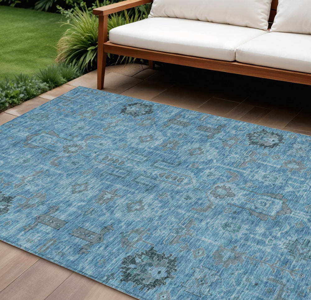 HomeRoots 5' Sky Blue and Gray Oriental Area Rug - Stylish, Durable Design for Indoor and Outdoor Spaces 8' X 10' 582065
