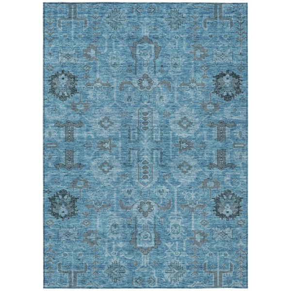 HomeRoots 9' Sky Blue and Gray Oriental Washable Area Rug – Durable, Elegant Design for Indoor and Outdoor Use 9' X 12' 582066