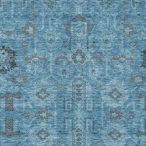 Homeroots 3' Stylish Artichoke Green Oriental Washable Area Rug For Indoor & Outdoor Use, Durable Design 9' X 12' Polyester 582066