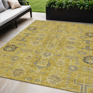 Homeroots 3' Stylish Artichoke Green Oriental Washable Area Rug For Indoor & Outdoor Use, Durable Design 5' X 8' Polyester 582069