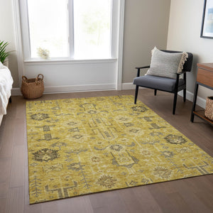 Homeroots 3' Stylish Artichoke Green Oriental Washable Area Rug For Indoor & Outdoor Use, Durable Design 5' X 8' Polyester 582069